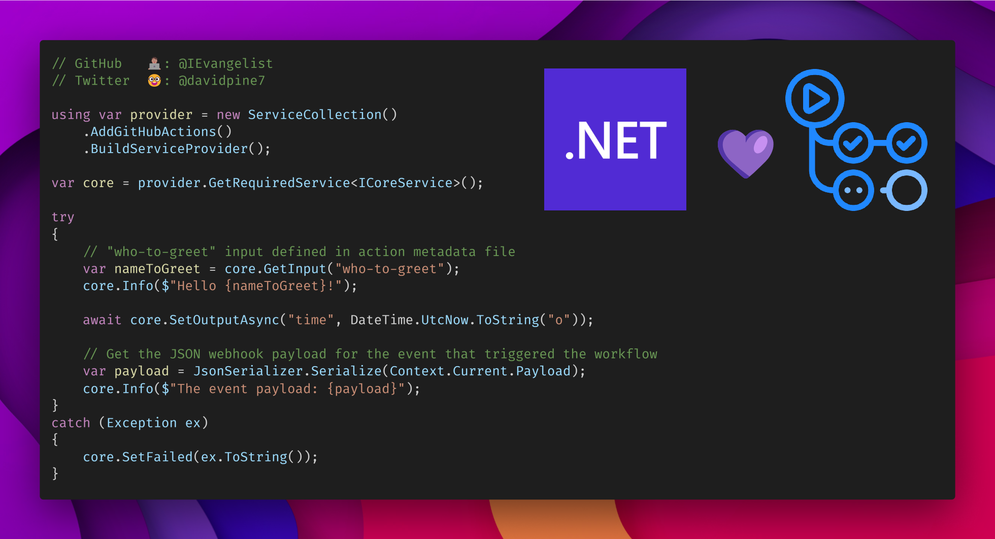 Example source code for the GitHub Actions Core .NET SDK.